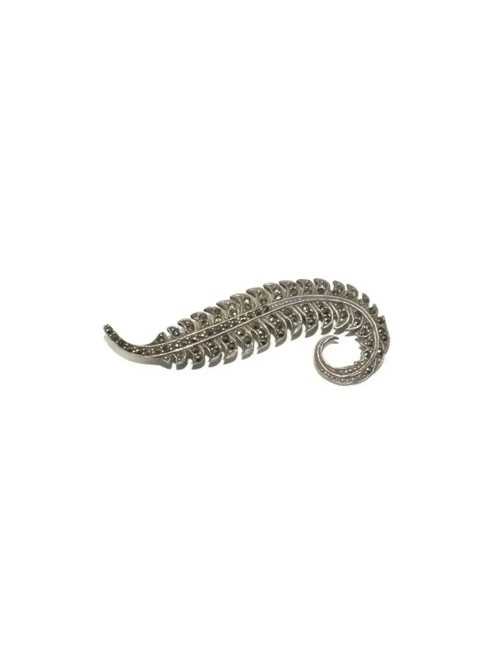 Art Deco Vintage Sterling Silver and Marcasite Stylized Leaf Brooch. Marked 925.